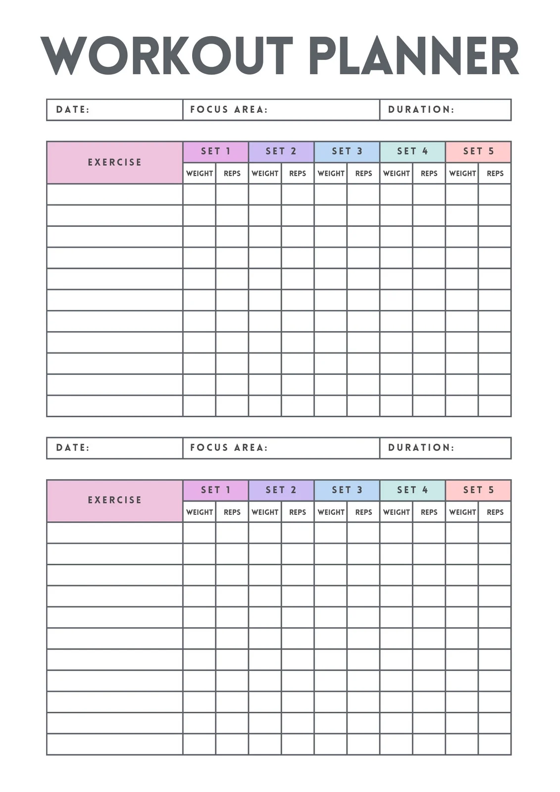 Simple Fitness Planner Template PDF