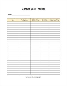 Printable Garage Sale Tracker Template
