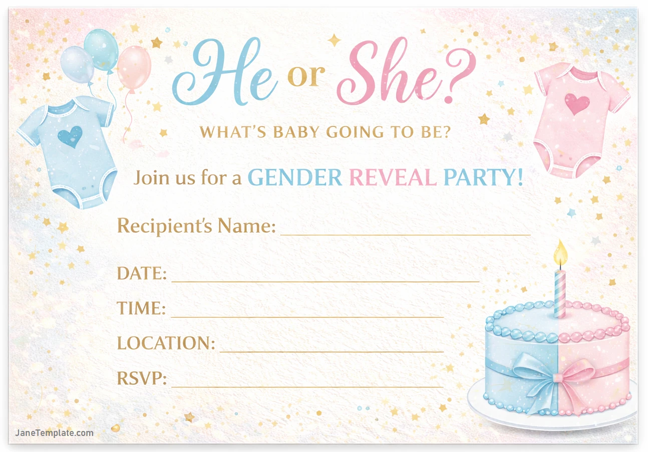 Printable Gender Reveal Party Invitation Template