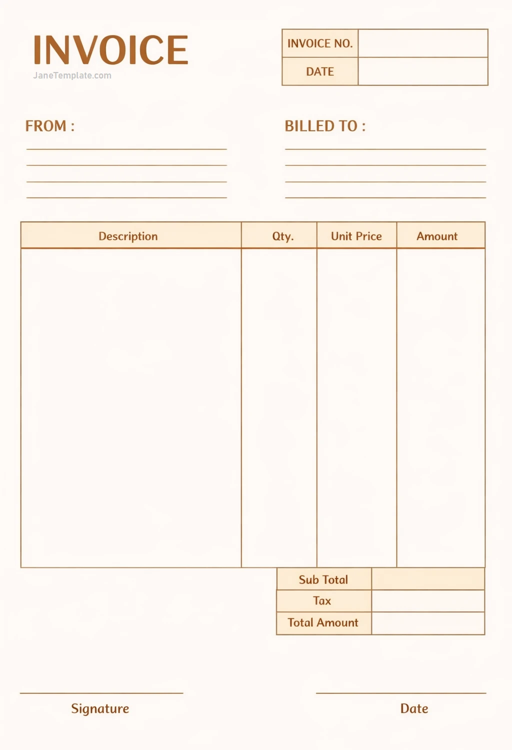 Simple Blank Generic Invoice Template