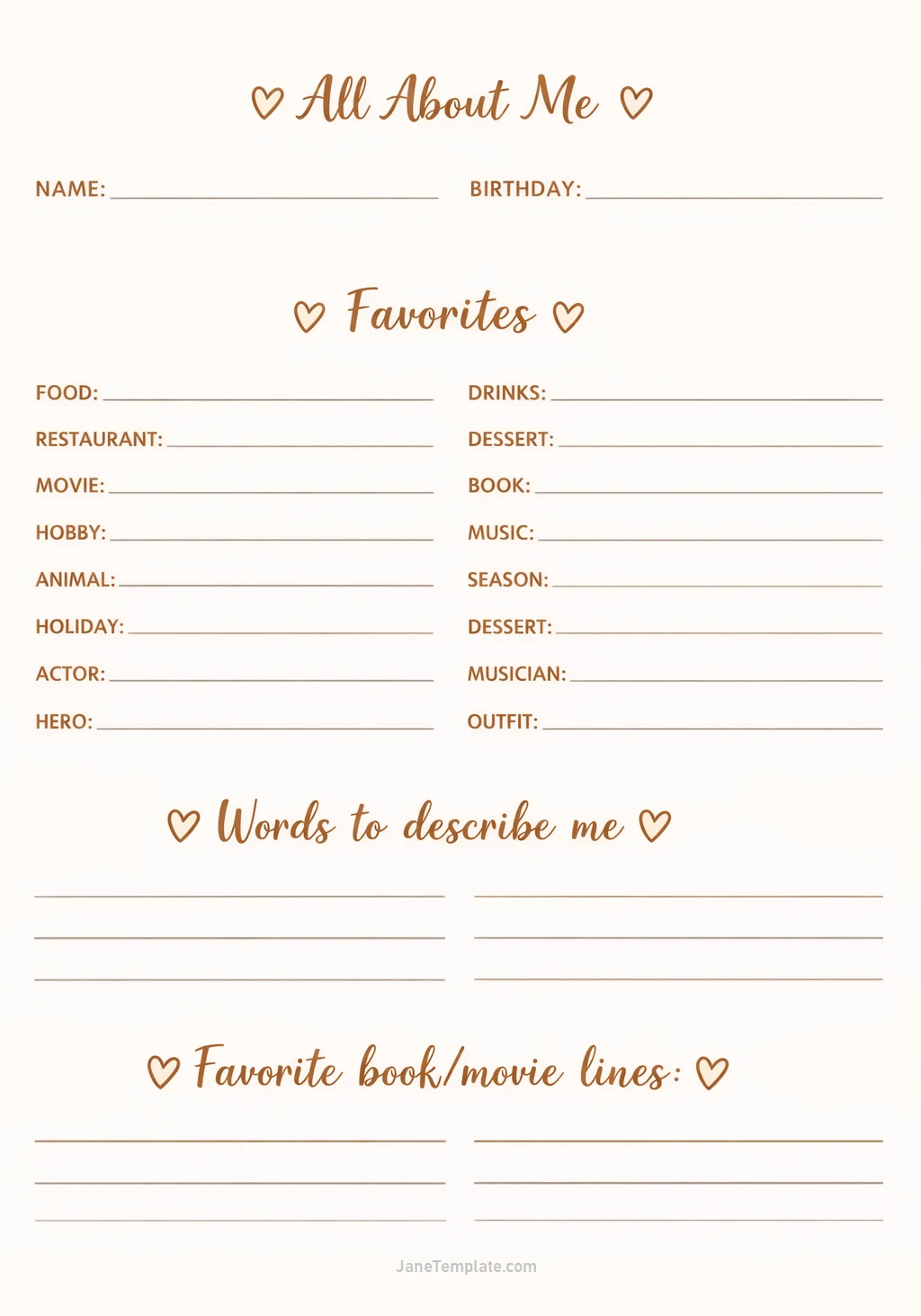 Simple Blank Get To Know Me Template