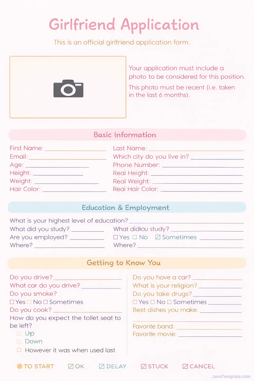 Girlfriend Application Form Template