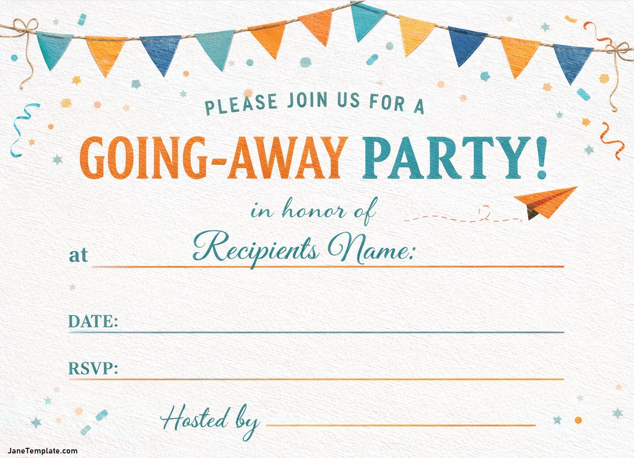 Simple Blank Printable Going Away Party Invitation Template