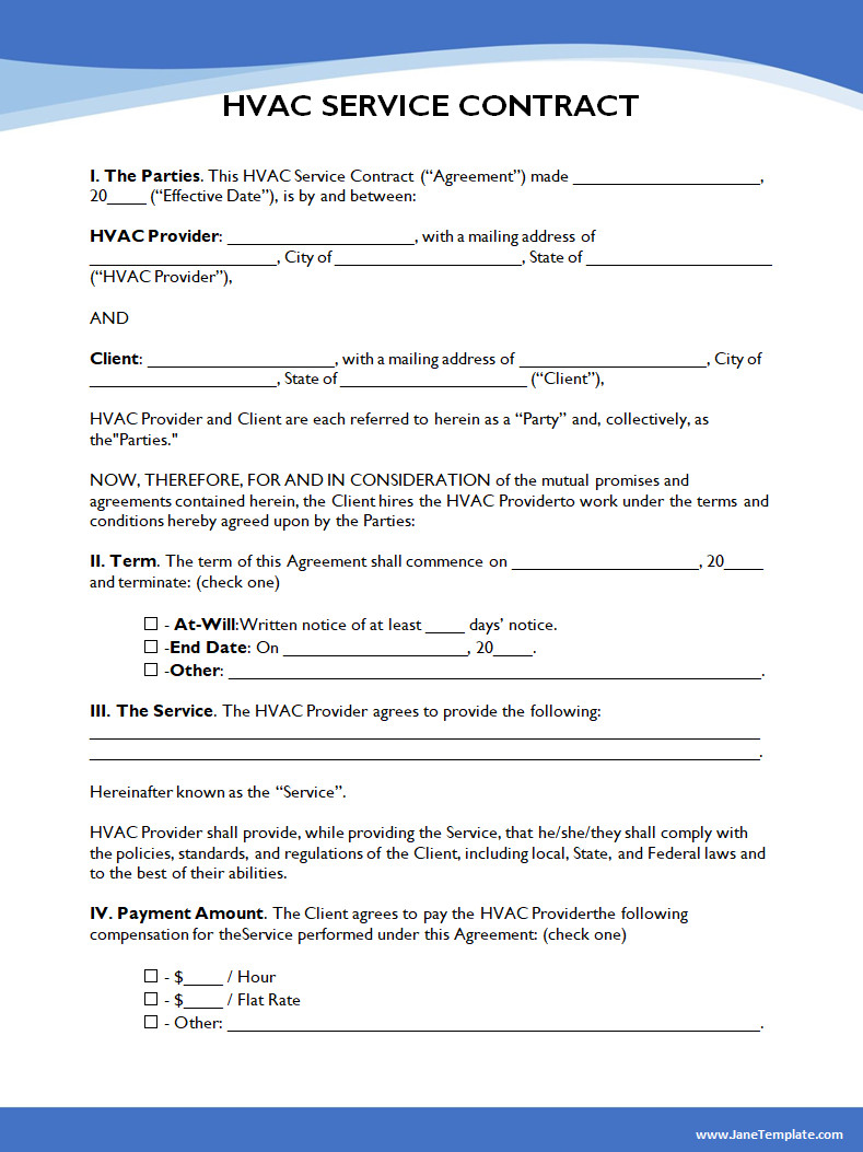 HVAC Service Agreement Template Word