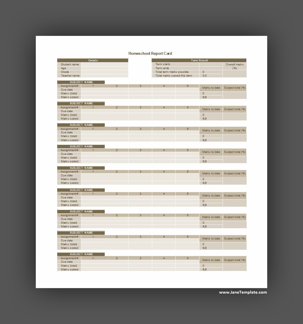 Homeschool Report Card Template