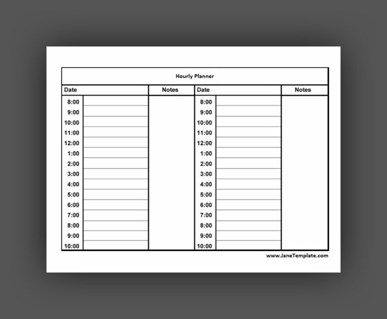 Free Printable Hourly Planner Template