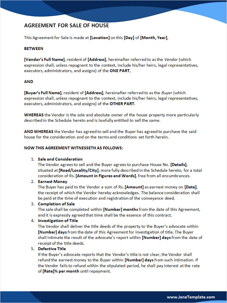 House Purchase Agreement Template Word