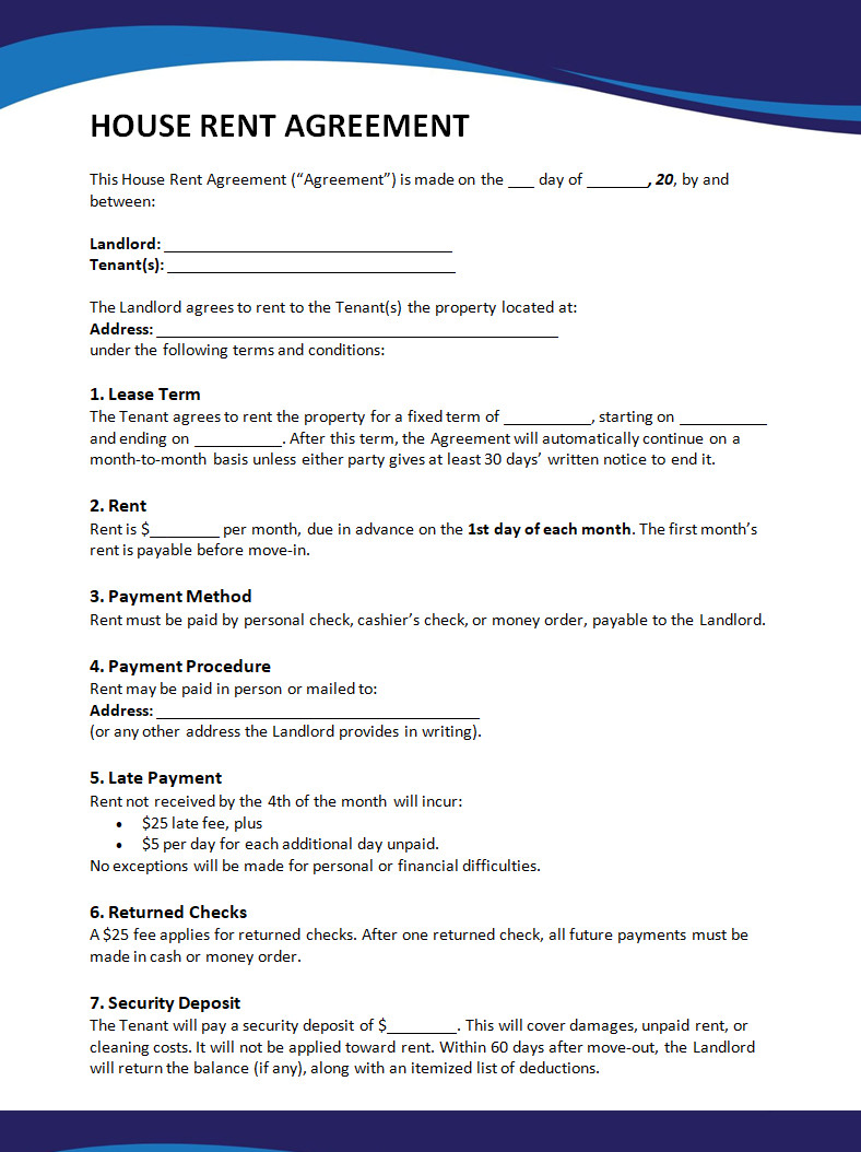 House Rent Agreement Template Word