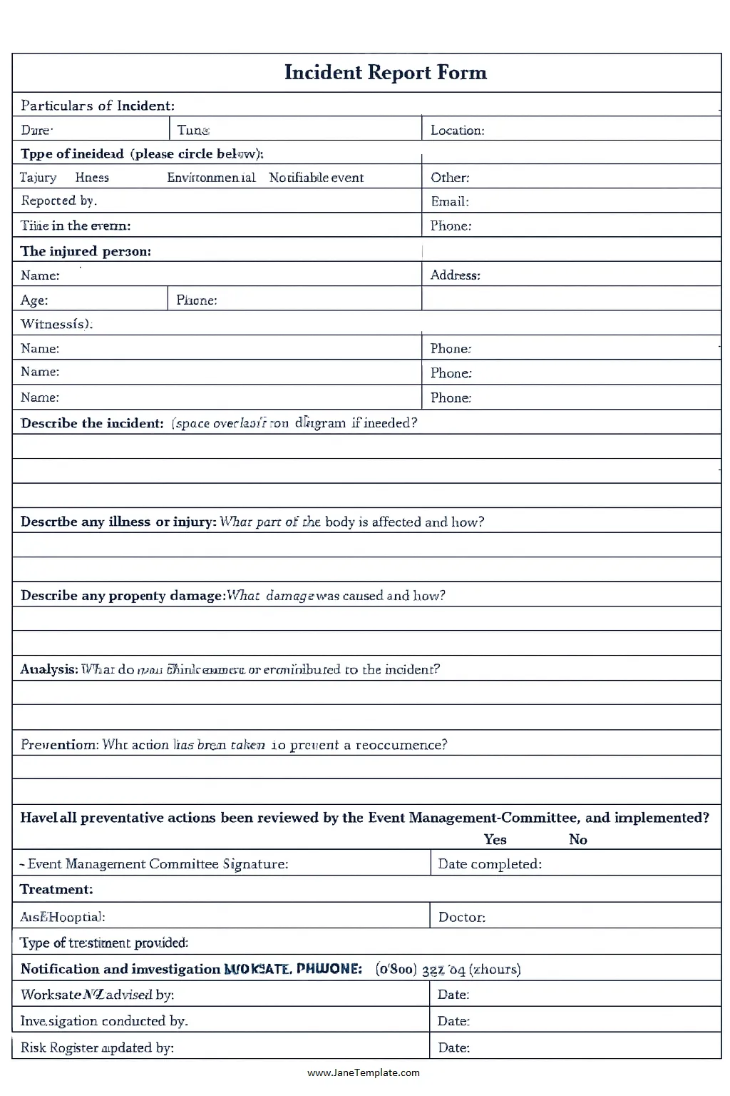 Incident Report Template Word