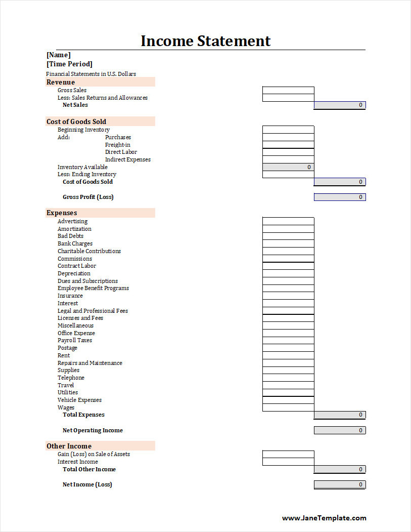 Income Statement Template