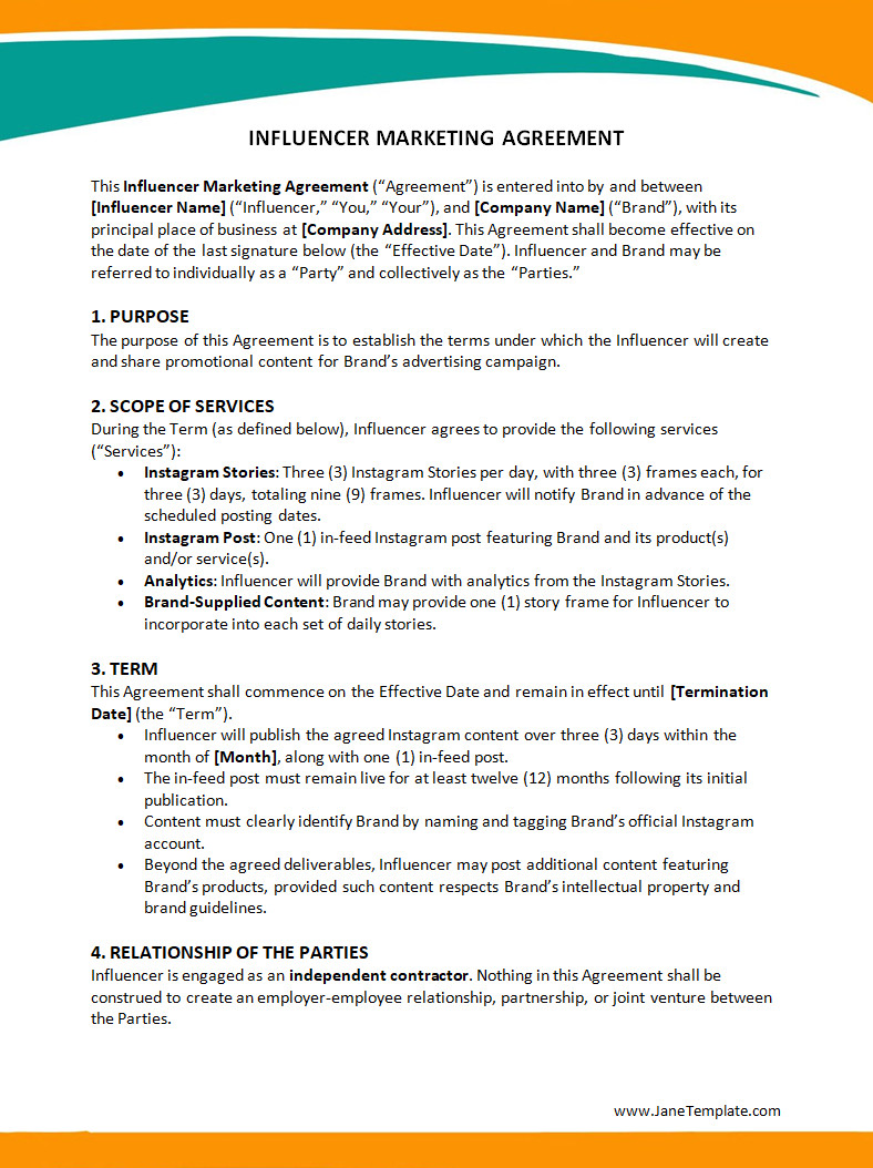 Influencer Agreement Template