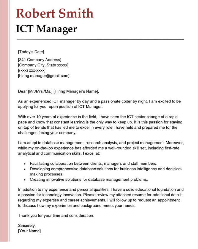 Information Technology Manager Cover Letter Template