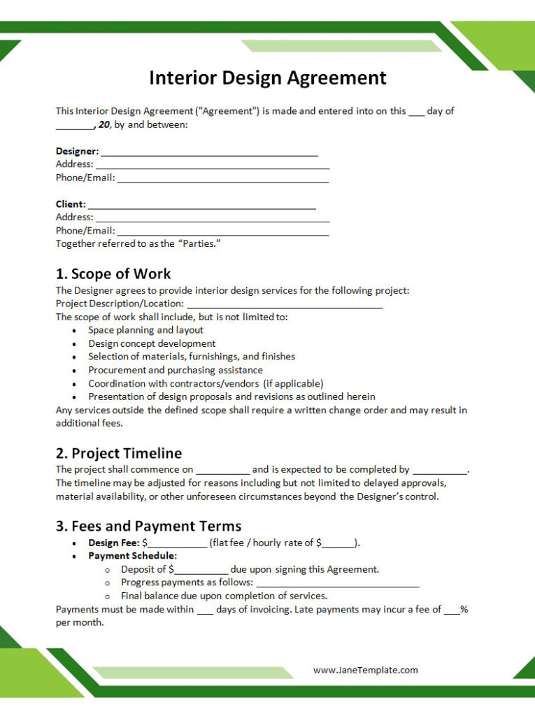 Free Interior Design Agreement Template