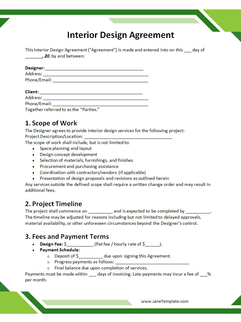 Interior Design Agreement Template Interior Design Agreement Template Word