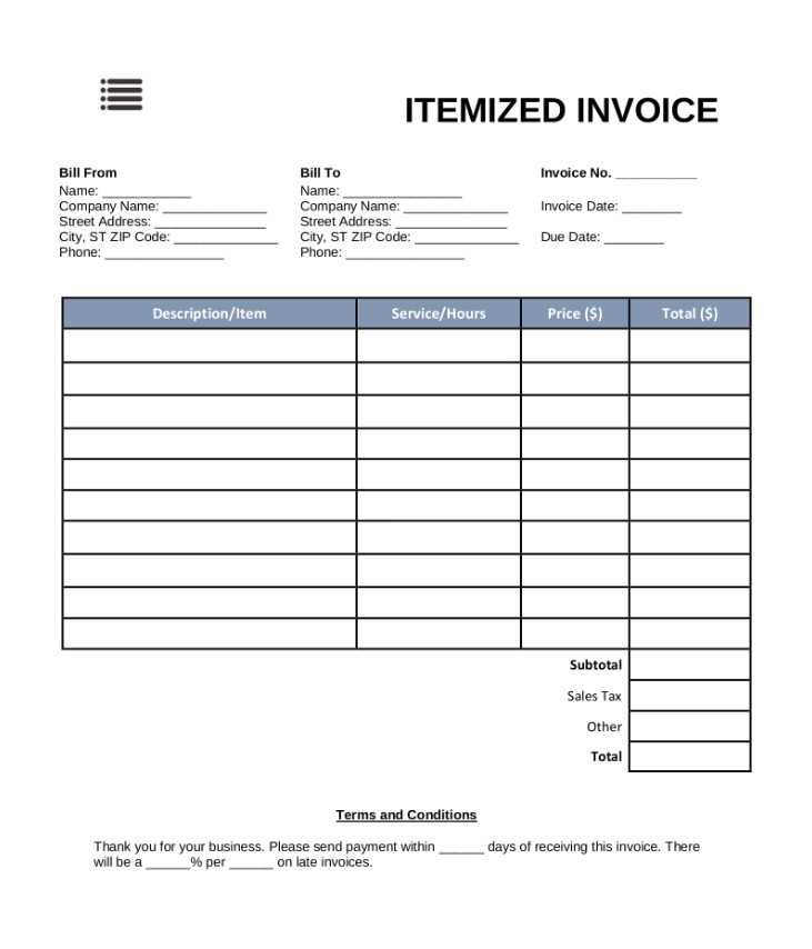 Itemized Invoice Template