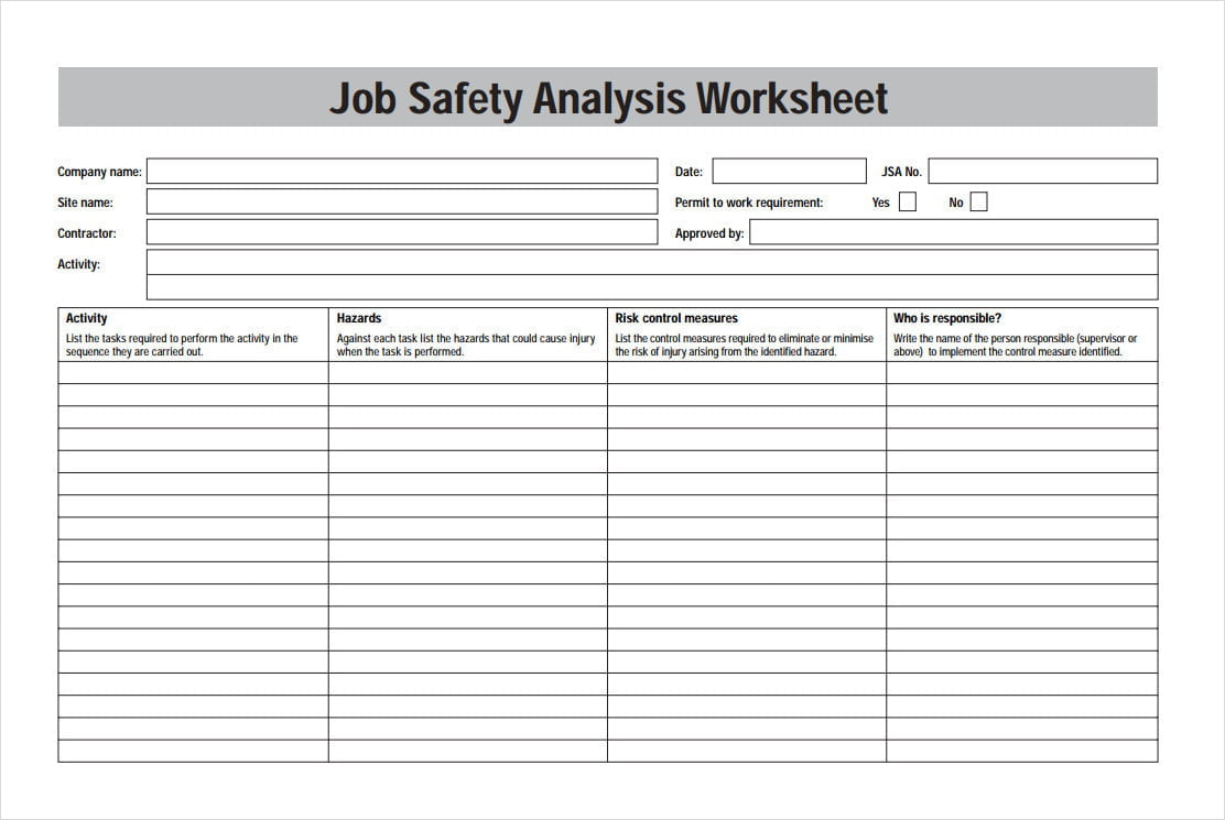Job Safety Analysis Worksheet Template Job Safety Analysis Worksheet Template