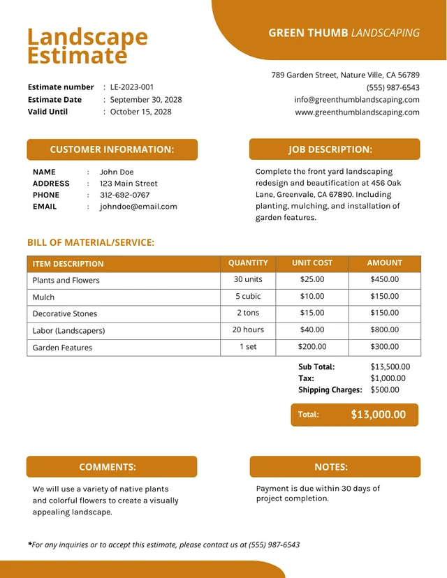 Landscape Estimate Template