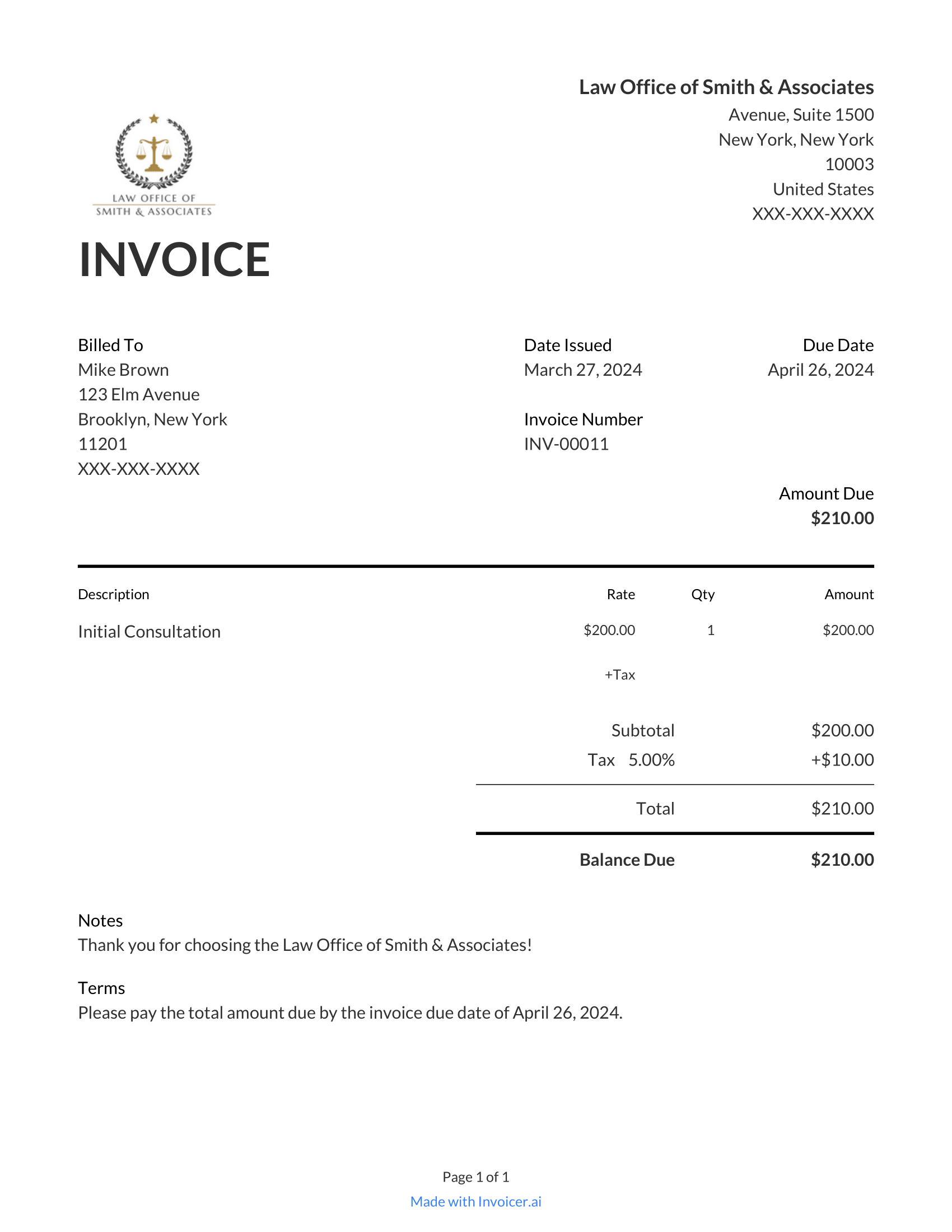 Law Firm Invoice Template