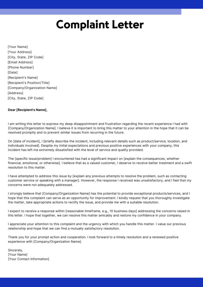 Letter of Complaint Template Sample Letter of Complaint Template Sample