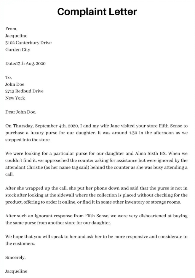 Letter of Complaint Template Letter of Complaint Template