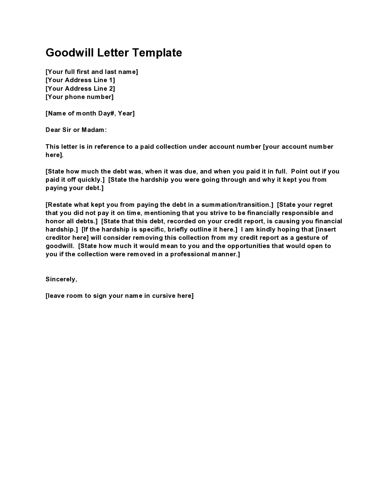 Letter of Goodwill Template Letter of Goodwill Template