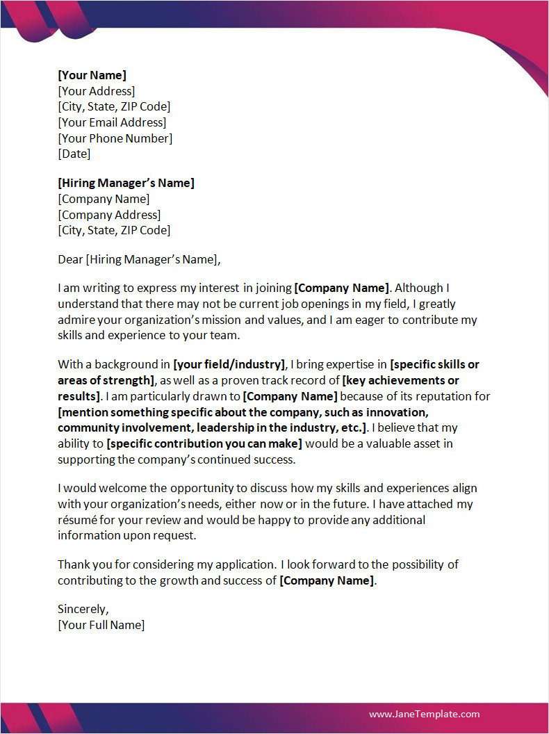 Letter of Interest for a Job Template