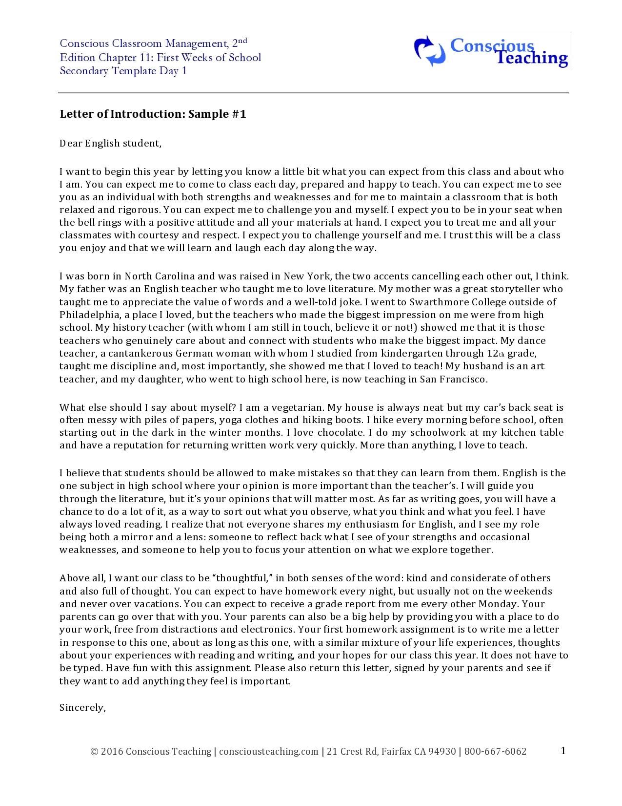 Letter of Introduction for Teacher Sample Letter of Introduction for Teacher Sample