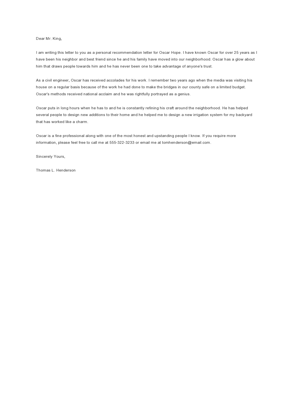 Letter of Recommendation for a Friend Template Example Letter of Recommendation for a Friend Template Example