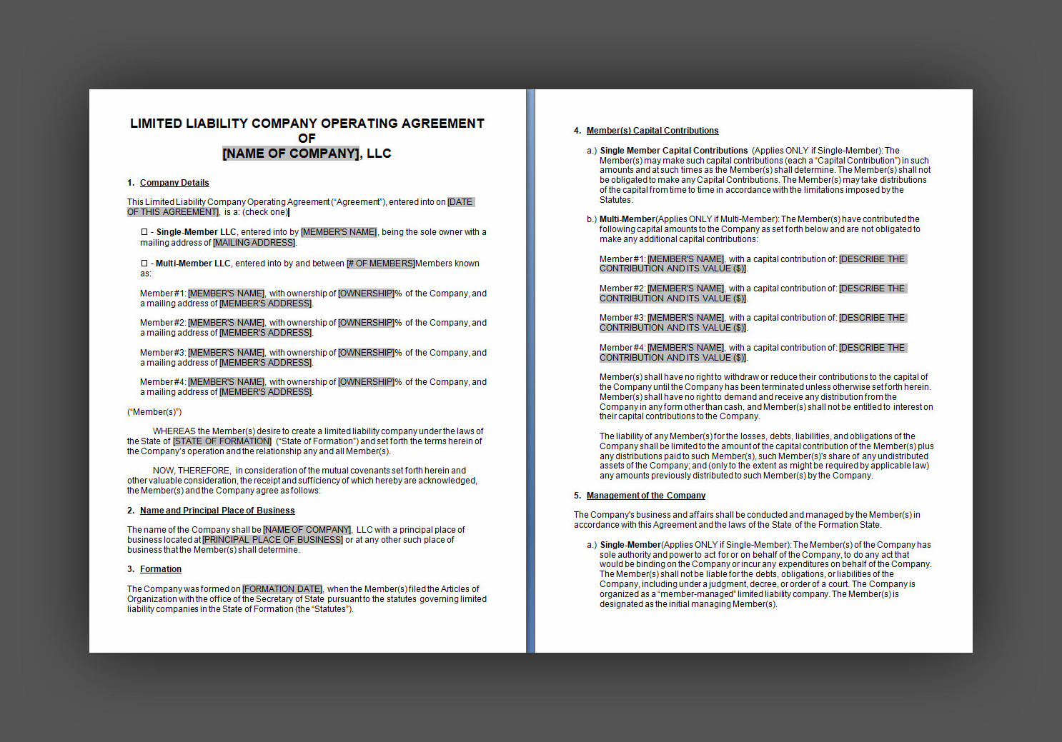 Limited Liability Operating Agreement Template Limited Liability Operating Agreement Template