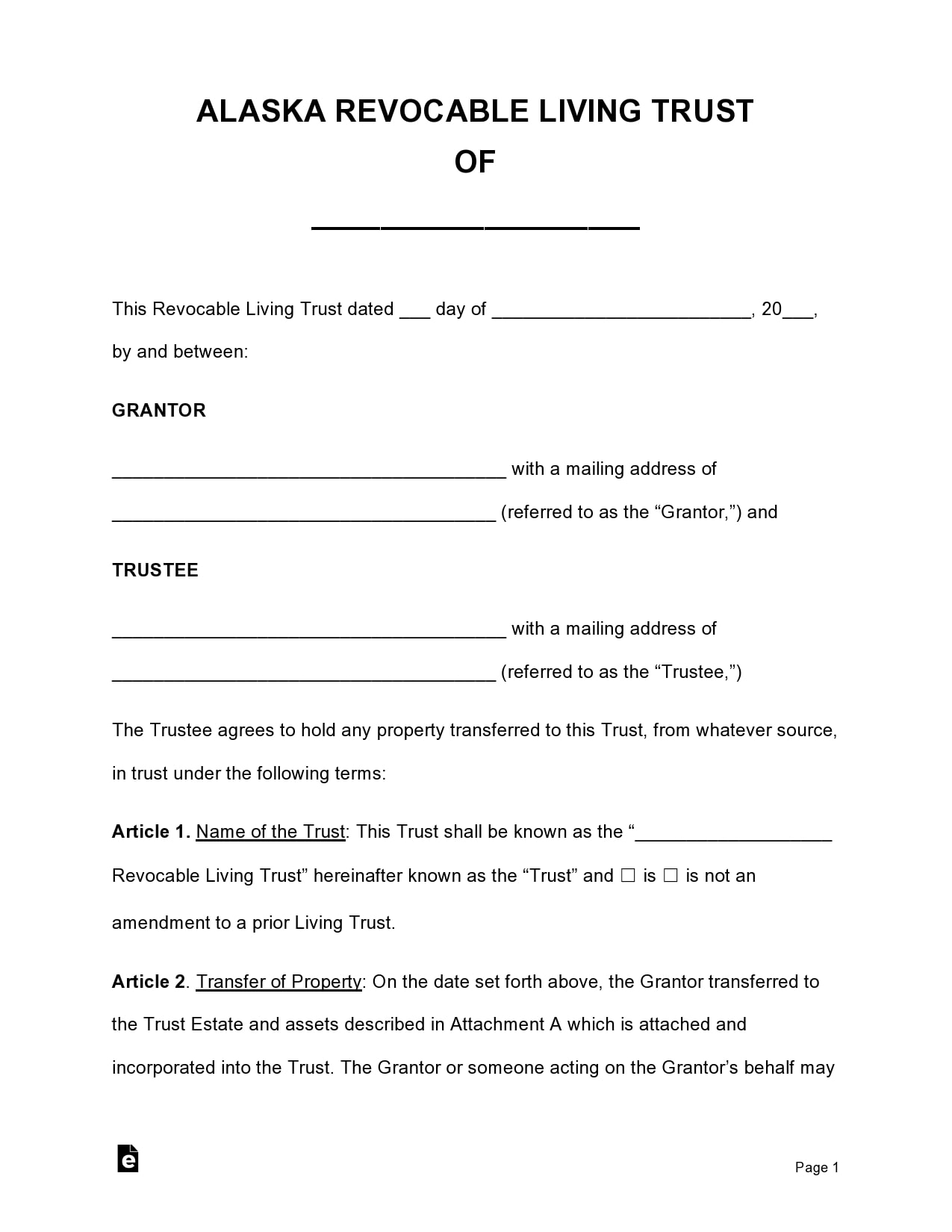 Living Trust Form Example Living Trust Form Example