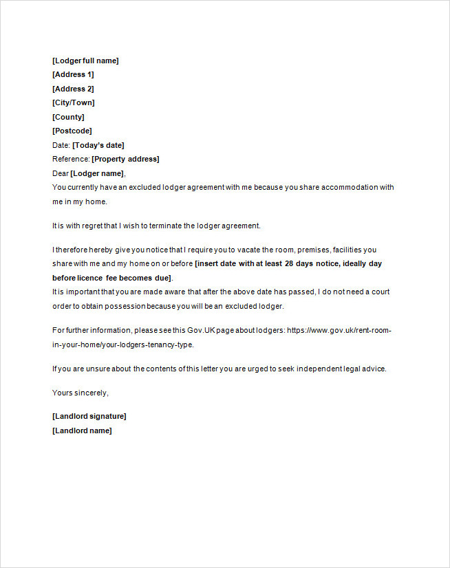 Lodger Notice Agreement Template Lodger Notice Agreement Template