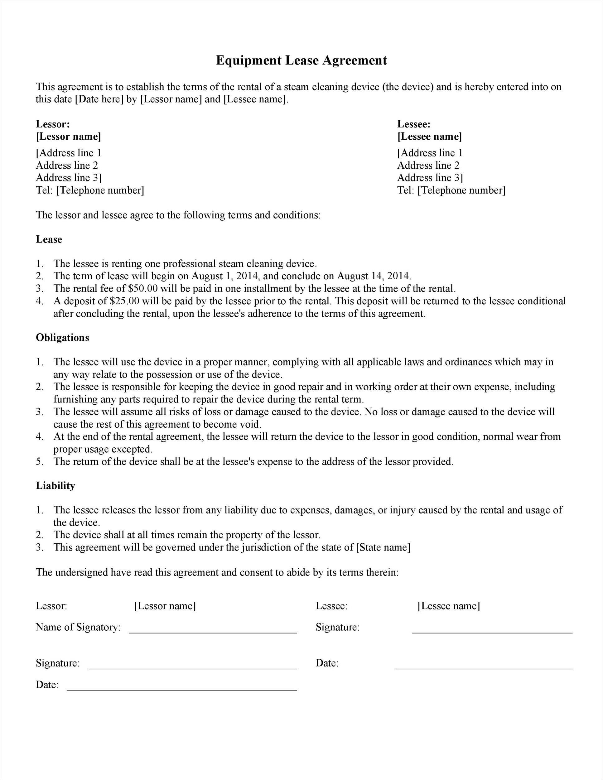 Machine Lease Agreement Form Machine Lease Agreement Form