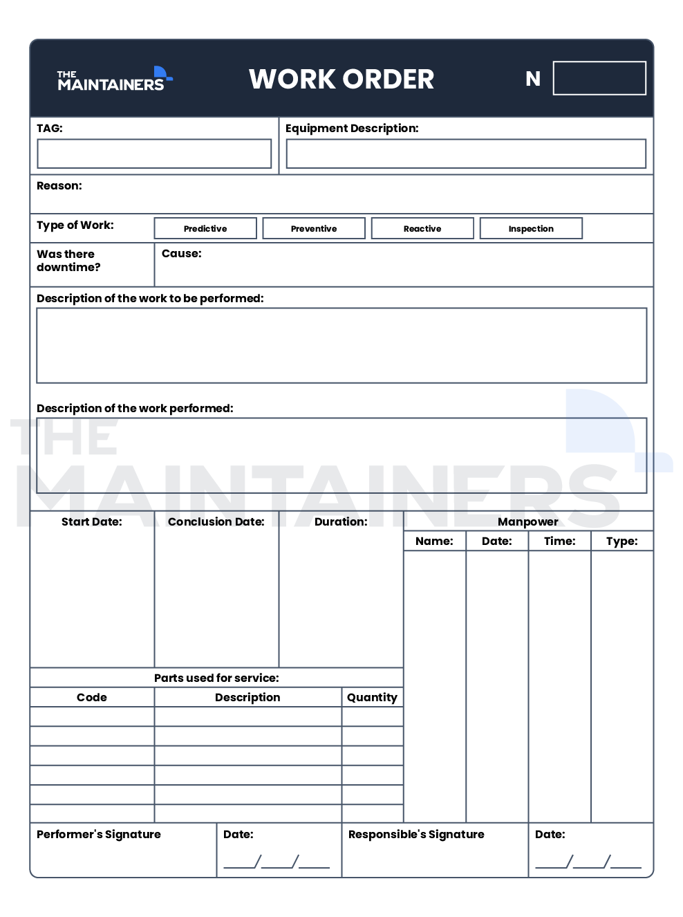 Maintenance Work Order Template