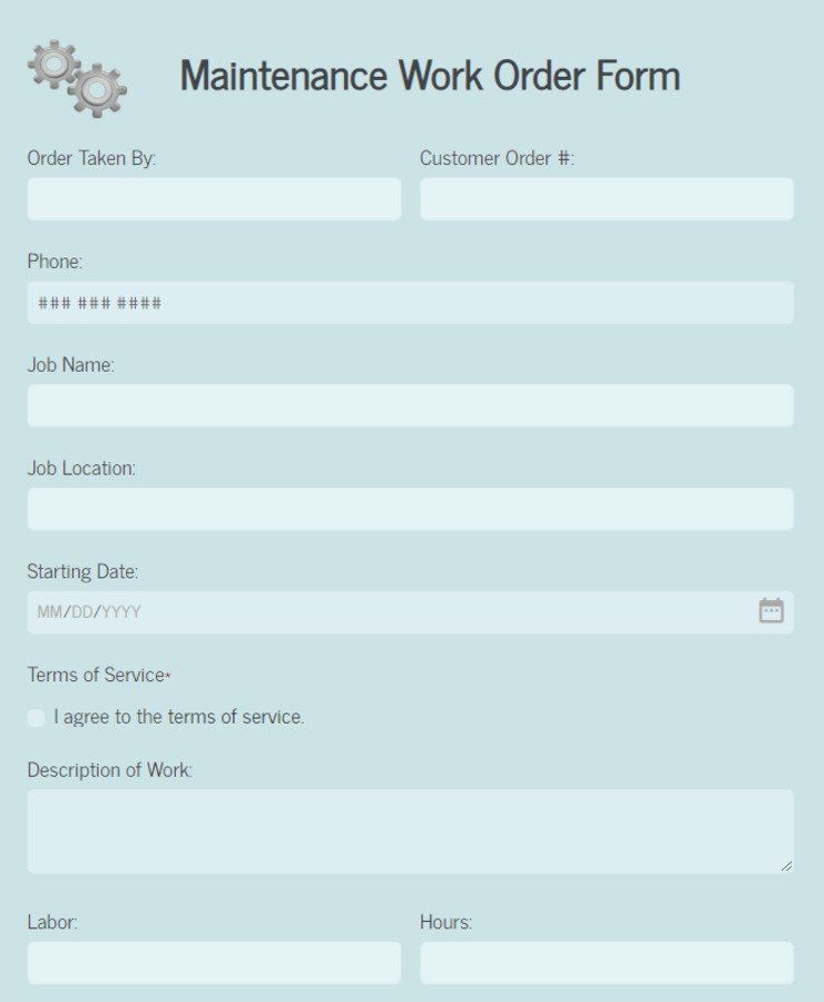 Maintenance Work Order Template