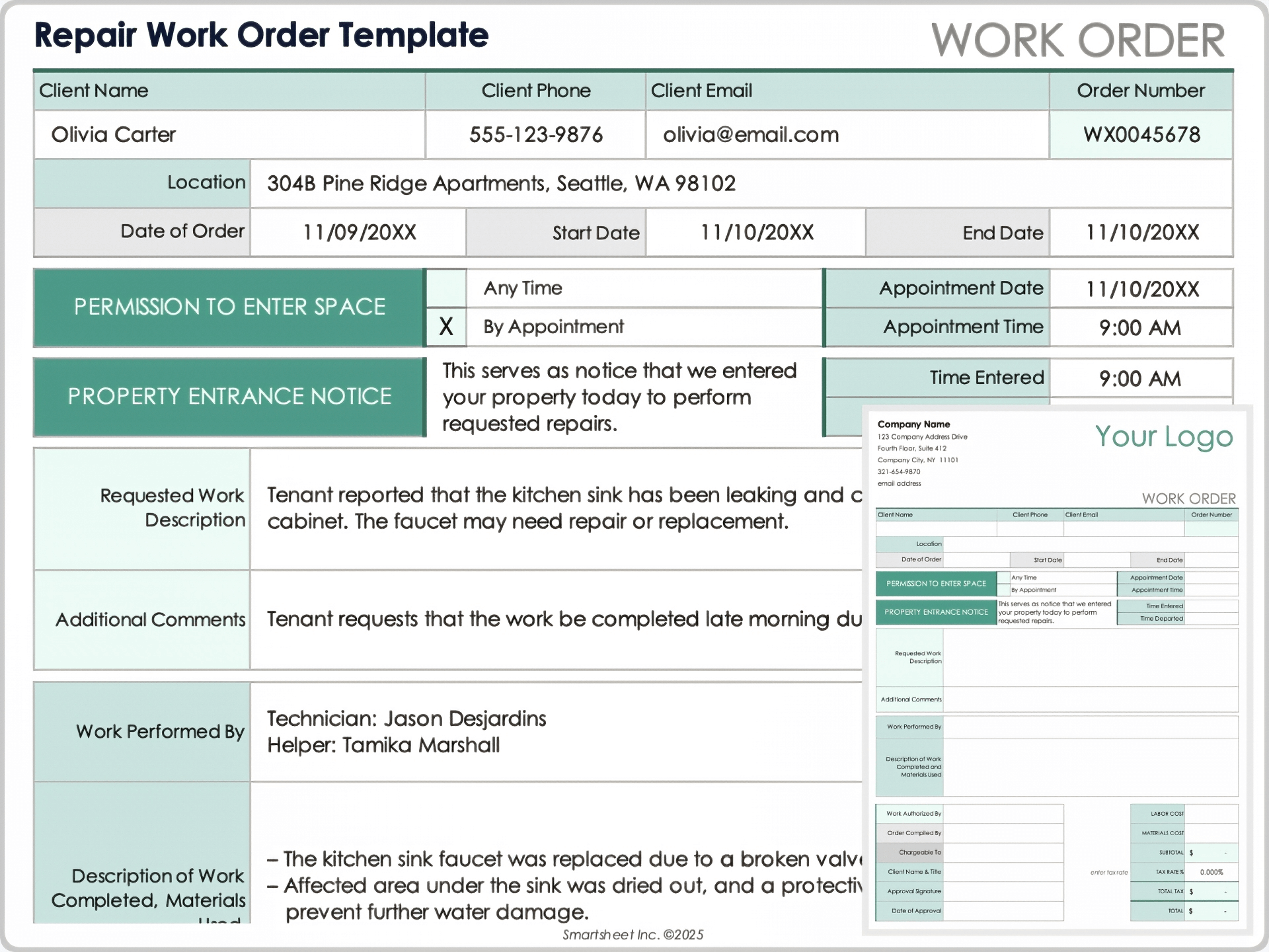 Maintenance Work Order Template