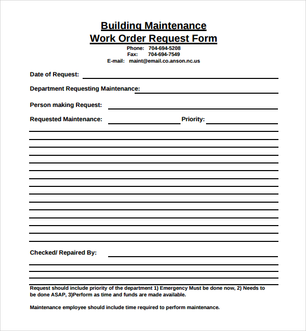 Maintenance Work Order Template