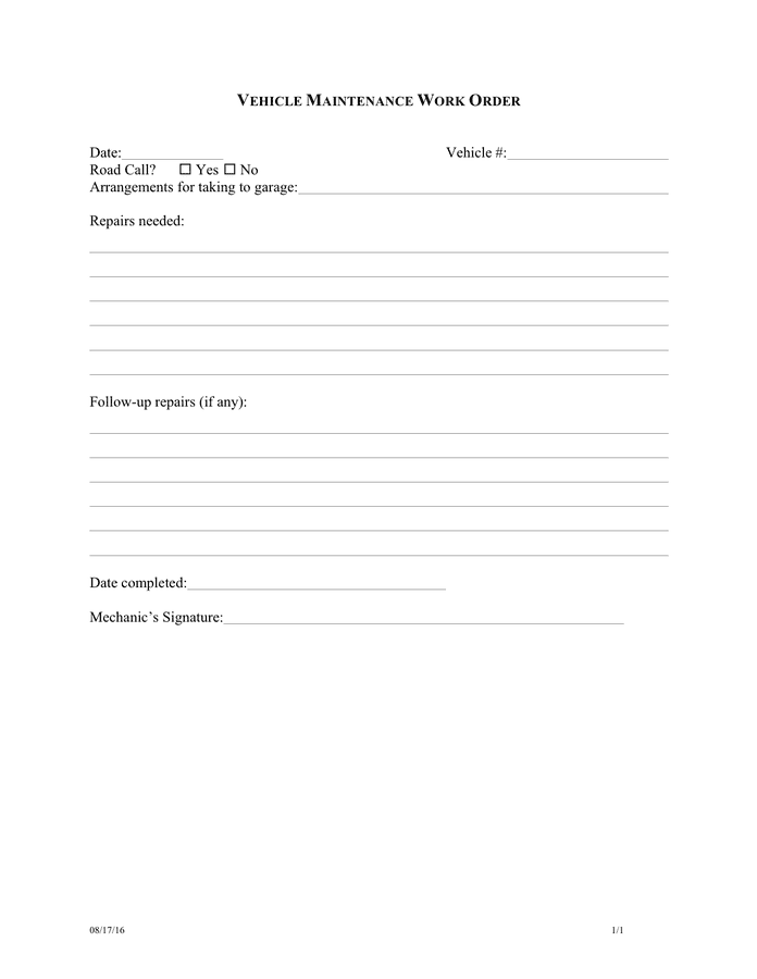 Maintenance Work Order Template