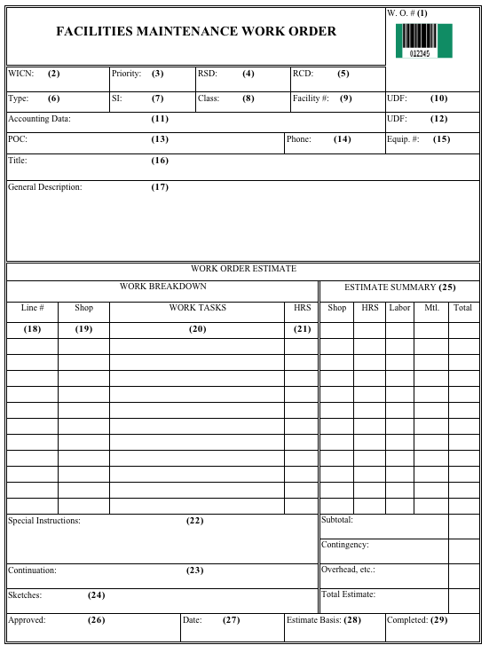 Maintenance Work Order Template