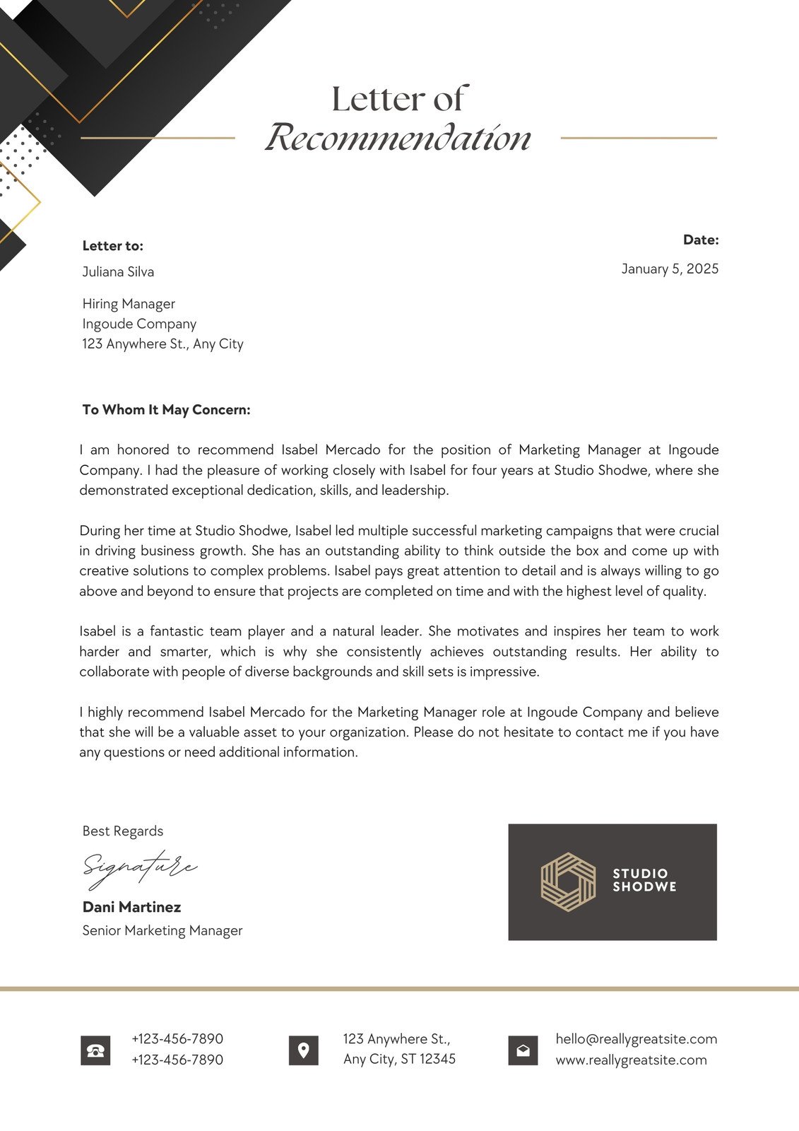 Manager Letter of Recommendation Template