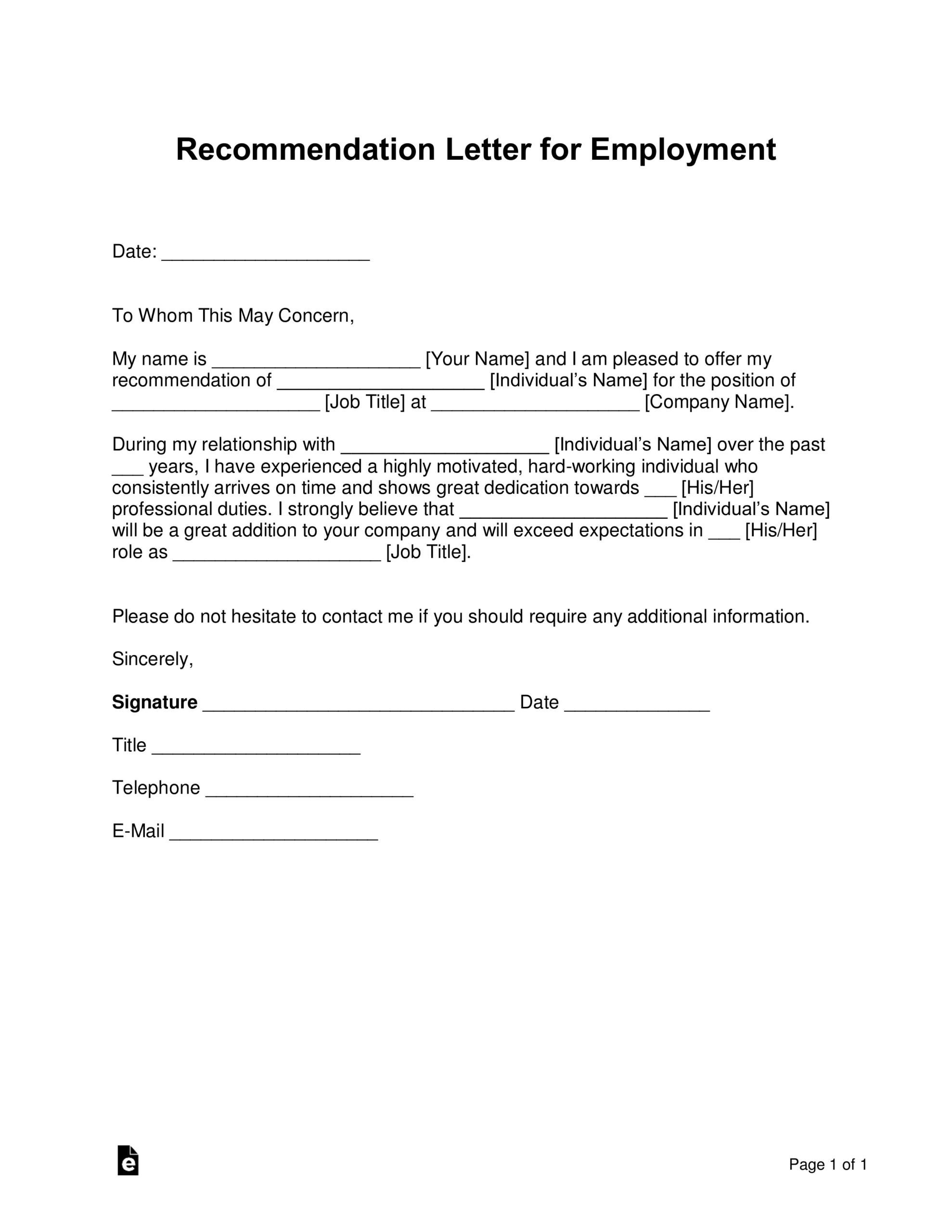 Manager Letter of Recommendation Template