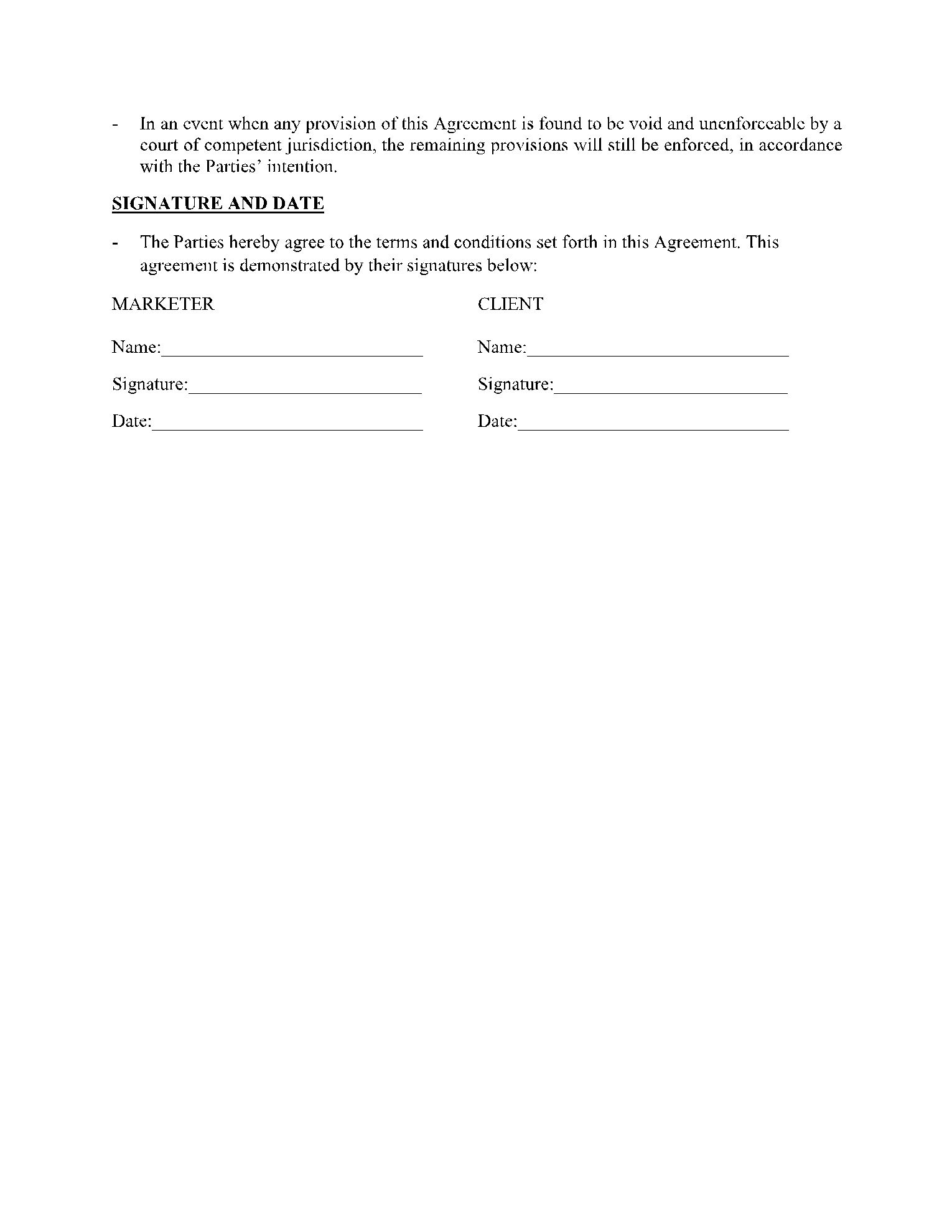 Marketing Agreement Template