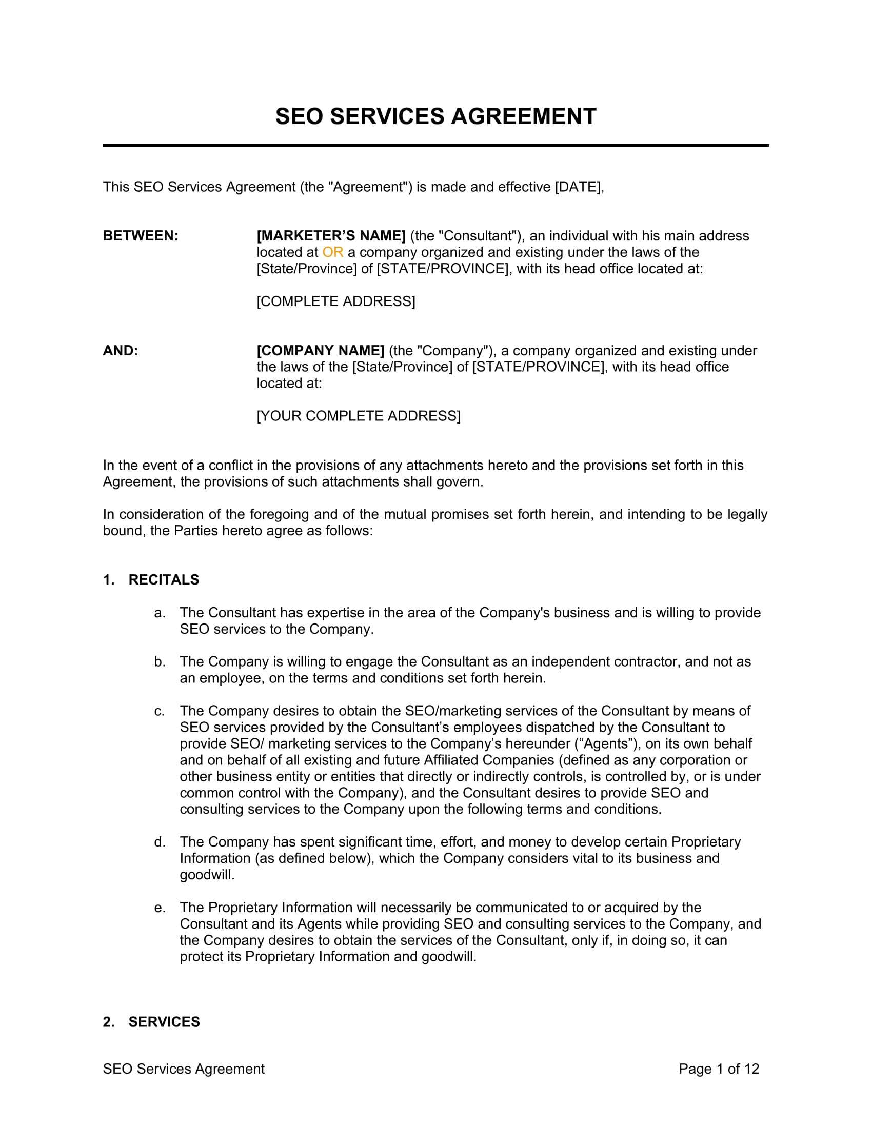 Marketing Agreement Template