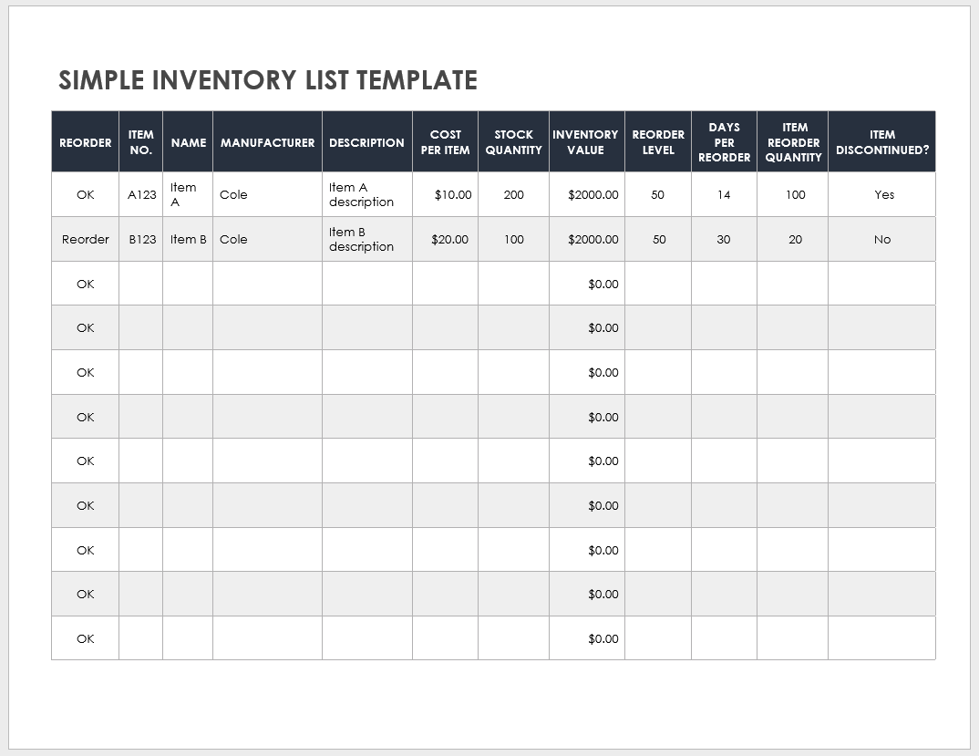Material Quantity Record Sheet Template