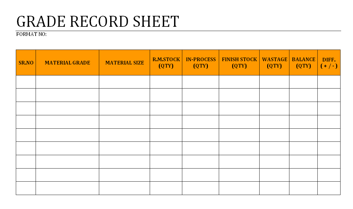 Material Quantity Record Sheet Template