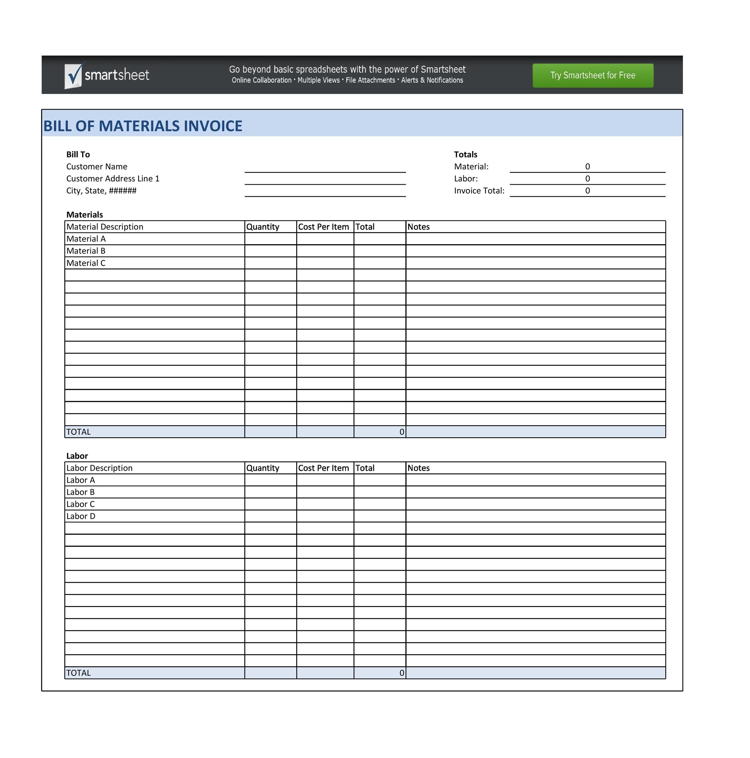 Material Quantity Record Sheet Template
