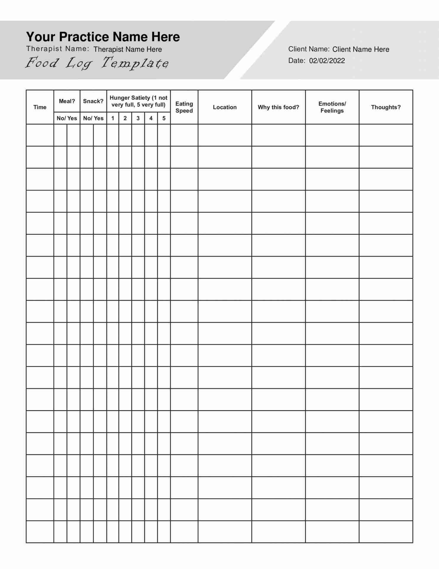 Meal Log Template