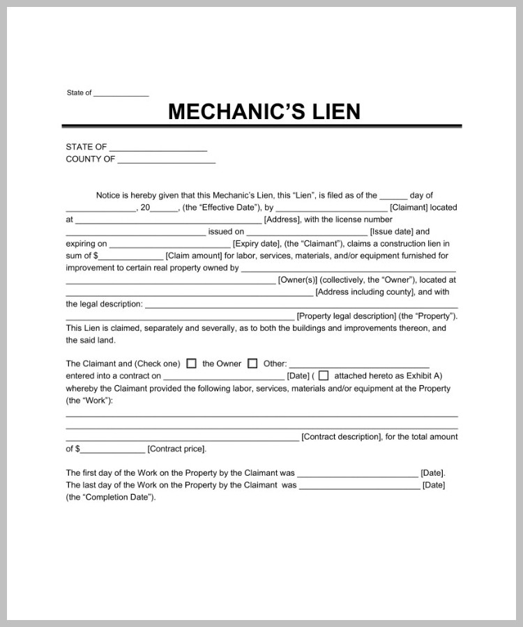 Mechanics Lien Form Example Mechanics Lien Form Example