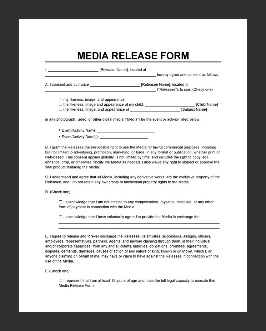 Media Release Form Example Media Release Form Example