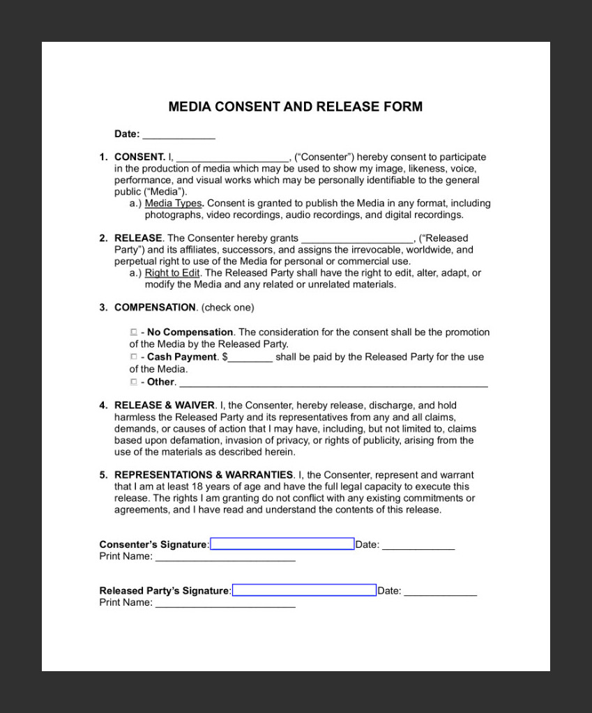 Media Release Form Sample Media Release Form Sample