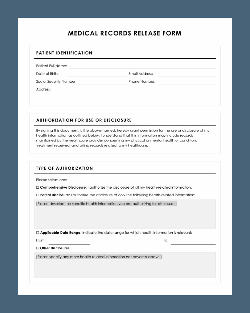 Medical Records Release Form Example Medical Records Release Form Example
